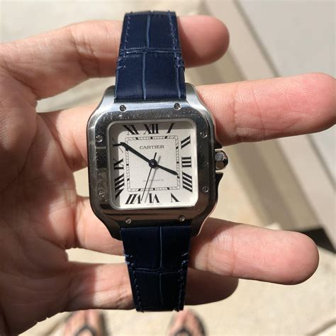 cartier santos strap grey|cartier santos on leather strap.